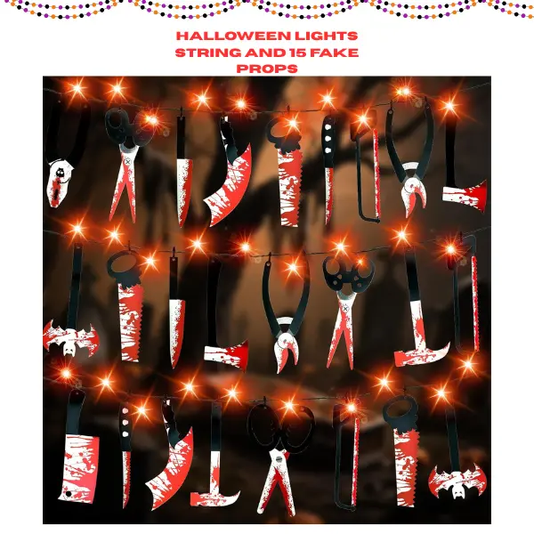 Halloween Party Decorations Kit | 11FT Halloween String Lights, 15PCS Spooky Props, Pumpkin & Ghost Decor, Waterproof Battery Operated Lights, Indoor Outdoor Halloween Supplies
