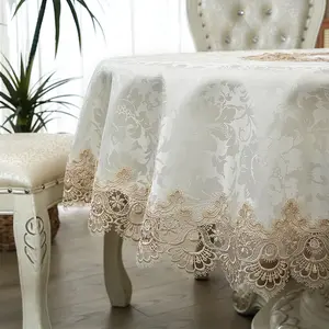 1pc Water-Soluble Edge Round Tablecloth, Jacquard Satin Fabric, Kitchen Dining Table, Bookshelf, Coffee Table, Home Decor, Outdoor Furniture