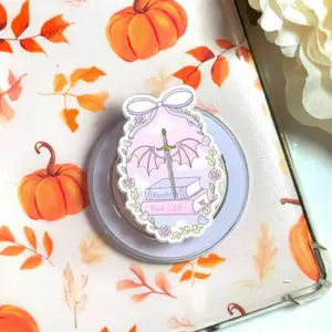 Fantasy Book Club Phone Grip, Sword and Bat Wings Pop Socket, Book Lover Aesthetic Phone Holder Gift
