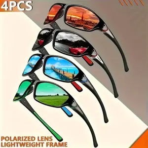 Polarized Sports Sunglasses 4-Pack - Unisex Full-Frame Polycarbonate (PC) Frame, Lightweight TAC Lenses, for Outdoor Climbing, Running