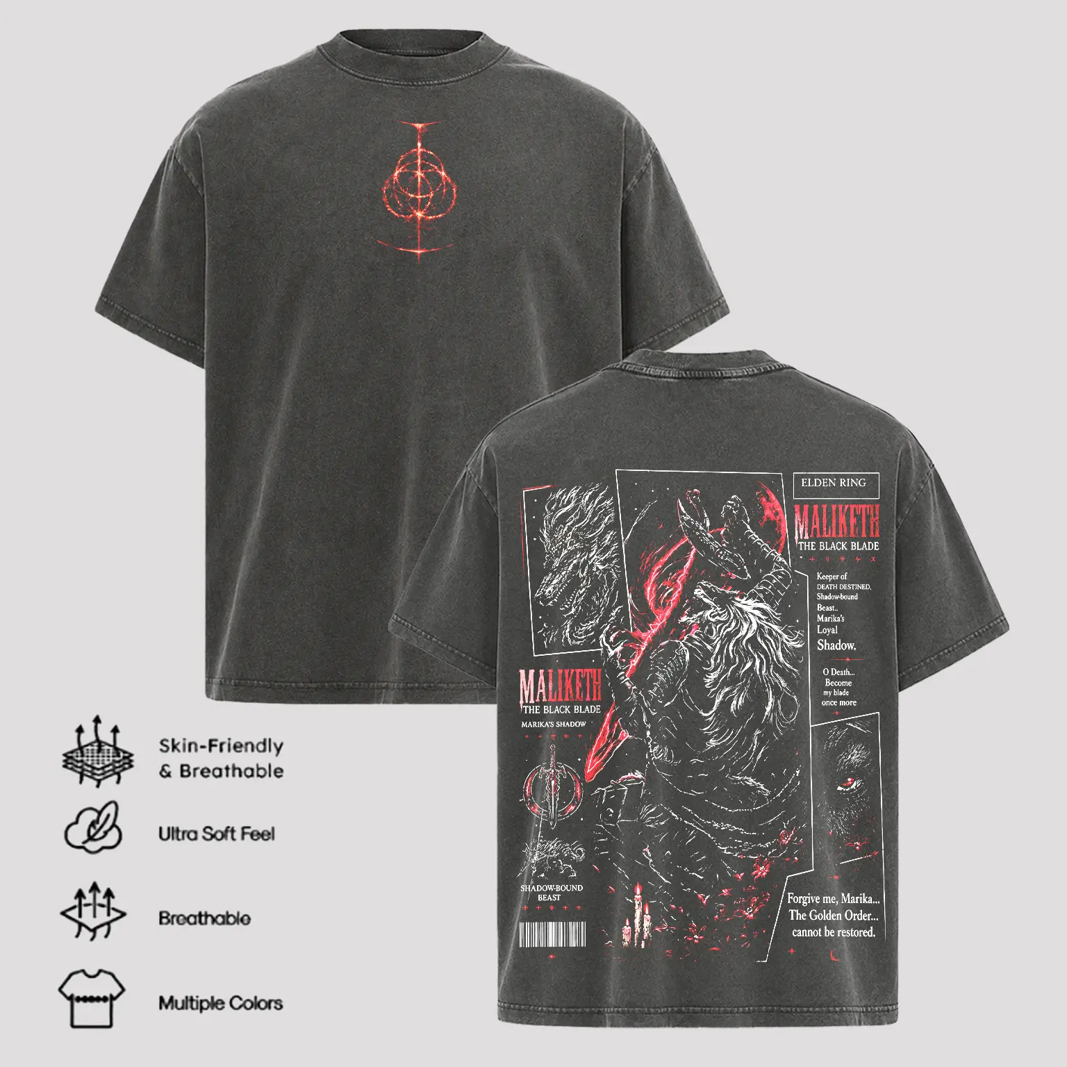 Elden Ring Maliketh Unisex Comfort Color Lightweight Cotton T-Shirt, Gift For Game Fan, Streetwear Fabric Fit Top Womenswear Kangaroo Oversized