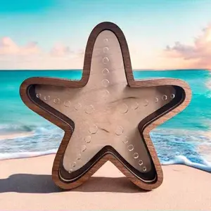 Beach Sea Shell Starfish Treasure Box: Walnut Frame, Coastal Decor Display shells shark teeth Walnut Frame Sea Shell Display Box | Coastal Decor Treasure Chest for Shark Teeth & Starfish