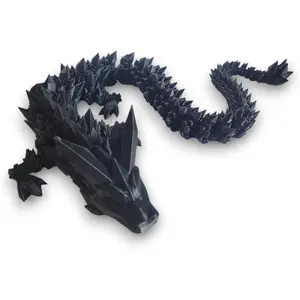 3D Printed Crystal Dragon (Black Color) - Flexible 3D Printed Toy, Gift Bag Filler, Desk Decoration, Party Favor, (12 Inch Dragon)