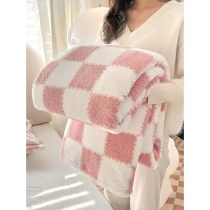 1pc Pink Plaid Pattern Soft & Warm Blanket, Suitable For Home Decoration, Bed, Sofa, Office, Room, Dorm, Machine Washable