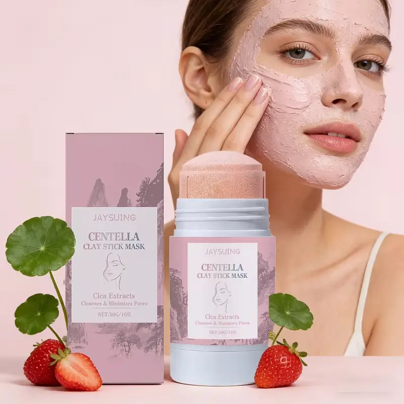 Centella Extract Strawberry Clay Face Mask - 1pc Packaged Deep Exfoliant Berry Mask, 30g, Cleansing, Skin Repair, Pore Refining, Soothing Formula for Smooth Radiance, Quick Mess-Free Pre-Makeup Use, Suitable for Adults & All Skin Types, Clay Face Masks, B