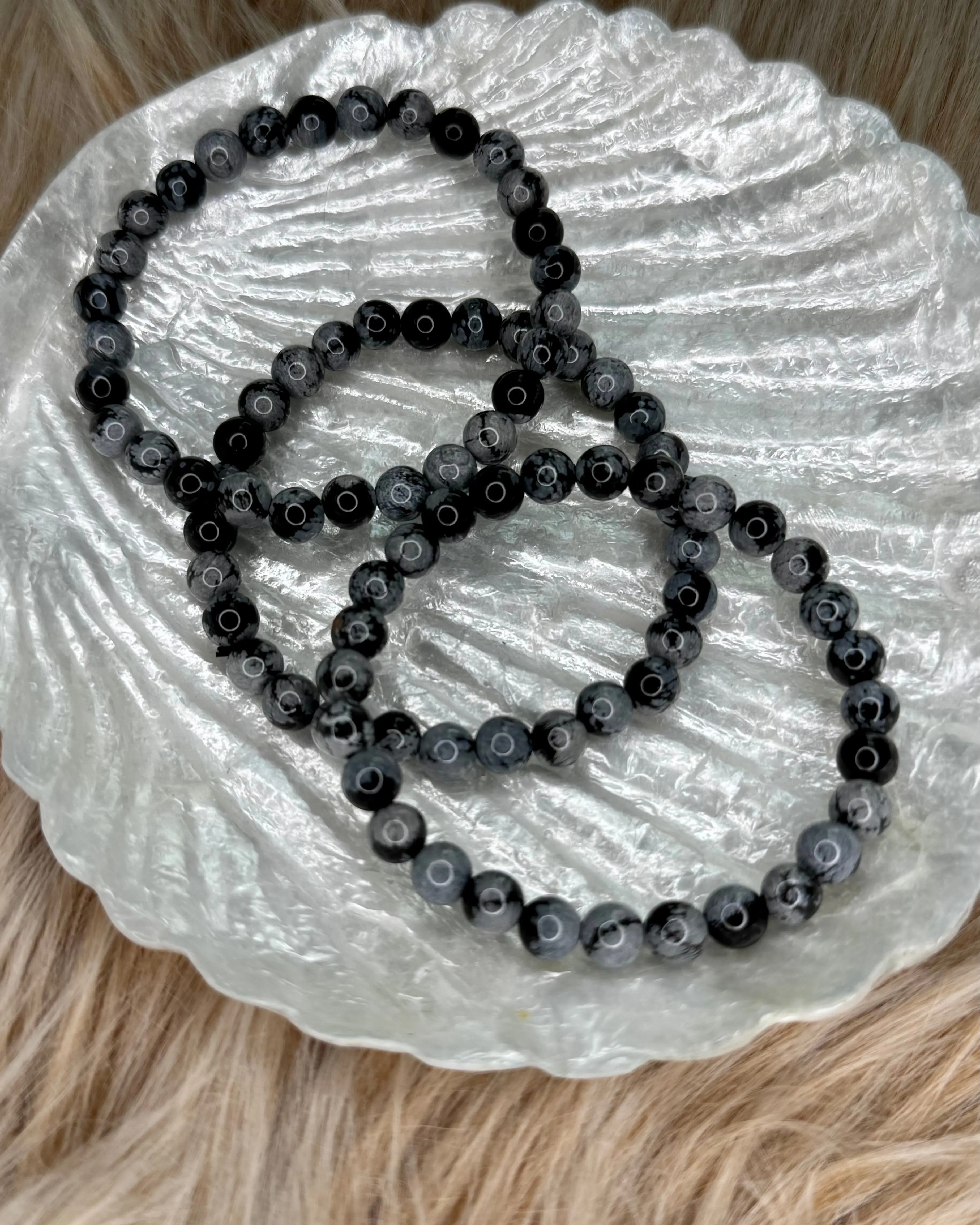 Snowflake Obsidian 6mm Sphere Bracelet Snowflake Obsidian 6mm Sphere Bracelet