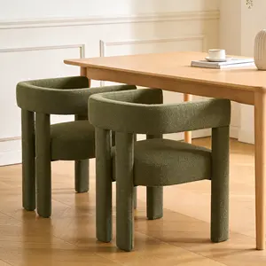 【Deals for You Days】Set of 2 Modern Dining Chairs, Upholstered Fabric Barrel/Velvet Armchairs with Backrest, Comfy Accent Chairs for Living Room, Kitchen, Office, Vanity (Green)