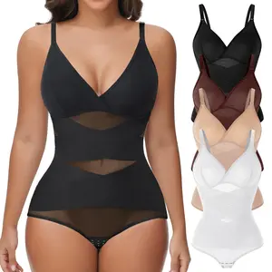 Women's V Neck Minimalist Comfortable Basic Tummy Control Shapewear Bodysuit Mesh Breathable Sleeveless Womenswear High Stretch Girdle, Fajas Body Shaper, Tummy Tuck Shapewear, Highwaist Girdle