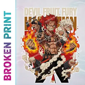 Devil Fruit Fury DTF Transfer - Anime Fire Heat Press Front & Back T-Shirt Design