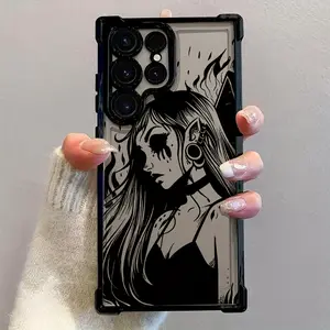 Phone Case Featuring a Black Devil Girl, Designed for Compatibility with Samsung Galaxy S25, S24, S23, S22, S21 FE Ultra Plus 4G And 5G, Offering Shockproof Protection with a Transparent Soft Back Protective Personalized Casing.