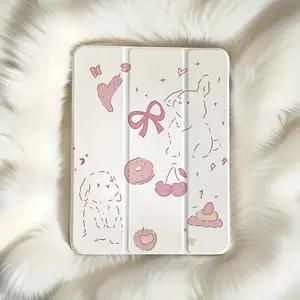 Pink Flower Butterfly Bunny Tri-Fold Case for Apple iPad 9/10, Air 5, 11 A16 - Transparent Anti-Drop Protective Cover with Stand & Pencil Slot (Compatible 2021-2023 Models) Computer Tablet