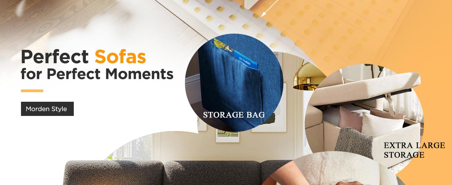 [Ships in 2 Boxes] AMERLIFE L-Shaped Sectional Storage Sofa with Chaise, Reversible Sleeper Sofa Bed, 2-in-1 Pull Out Couch  Living Room Furniture/Best Gift Ideas/Christmas Gifts