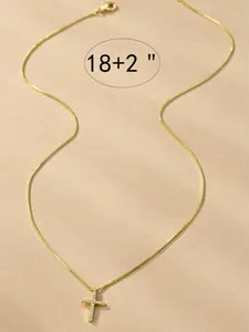 Classic Cross Pendant Necklace 18+2" Silver-Tone Chain Sparkling Crystal-Studded Cross Timeless Everyday Wear Gift