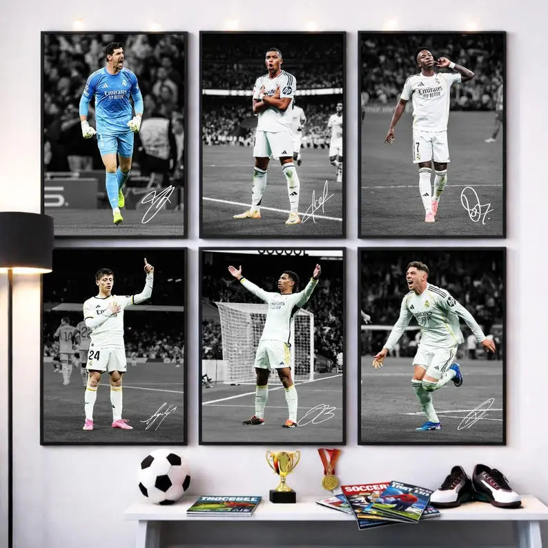 Real Madrid Signed Poster Set, Kylian Mbappé, Vinicius Júnior, Jude Bellingham, Thibaut Courtois, Federico Valverde, Arda Güler, Soccer Star( Unframed-Print Only )
