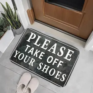 "Please Take Off Your Shoes" Doormat, Multiple Specifications Available, Original Color, Durable Fabric, Suitable for Home Entrance, Keep Floor Clean, with Thin White Border, Ideal for Entryway Use