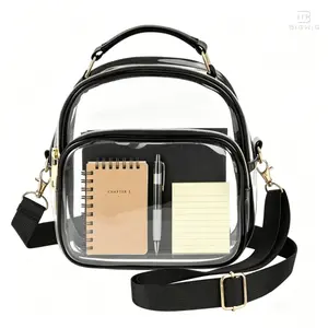 Stadium Approved Clear Crossbody Bag, Transparent Concert Purse with Adjustable Shoulder Strap, Small Bag for Sports & Events Festivals, Black mexican Fashionable Plaid
