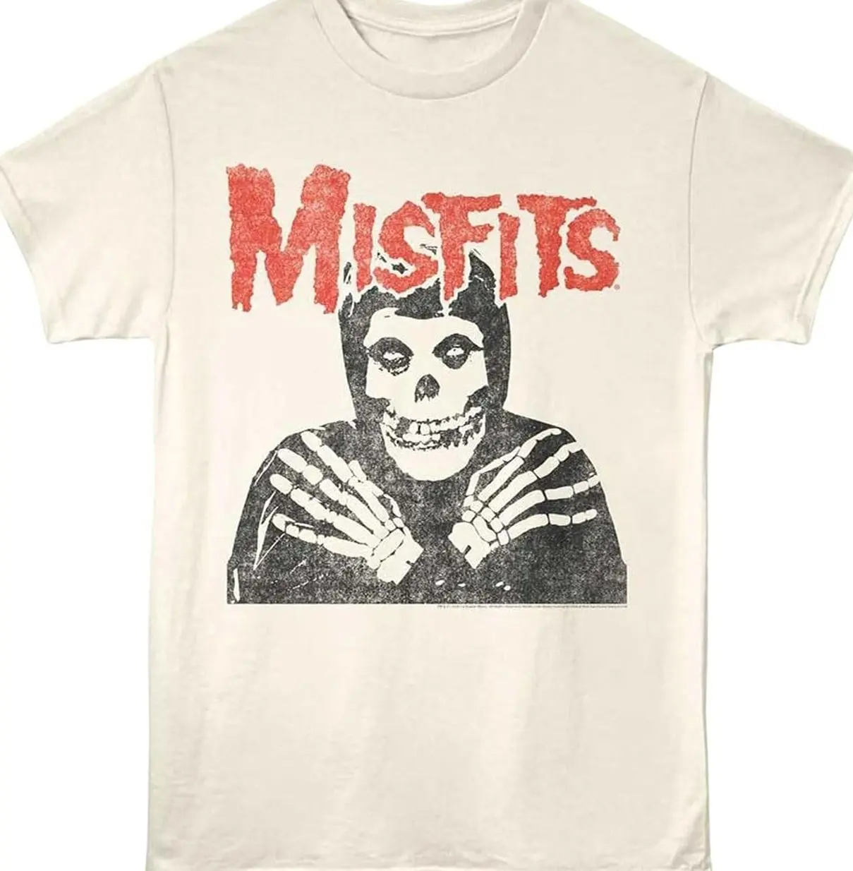 Women's Short Sleeve Cotton Fabric Casual Clothes - American Classics Misfits Skull T-Shirt, Officially Licensed Rock Punk Vintage Graphic, Relaxed Fit, Unisex Option, Natural 2E8, Shortsleeve, Fitted, Print, Round Neck