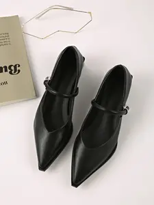 Women's Elegant Classy Low Heel Mary Jane Shoes, Office Shoes, Artificial Leather Slip-On Casual Daily Wear Footwear, Comfortable Stylish Design, Versatile Shoes