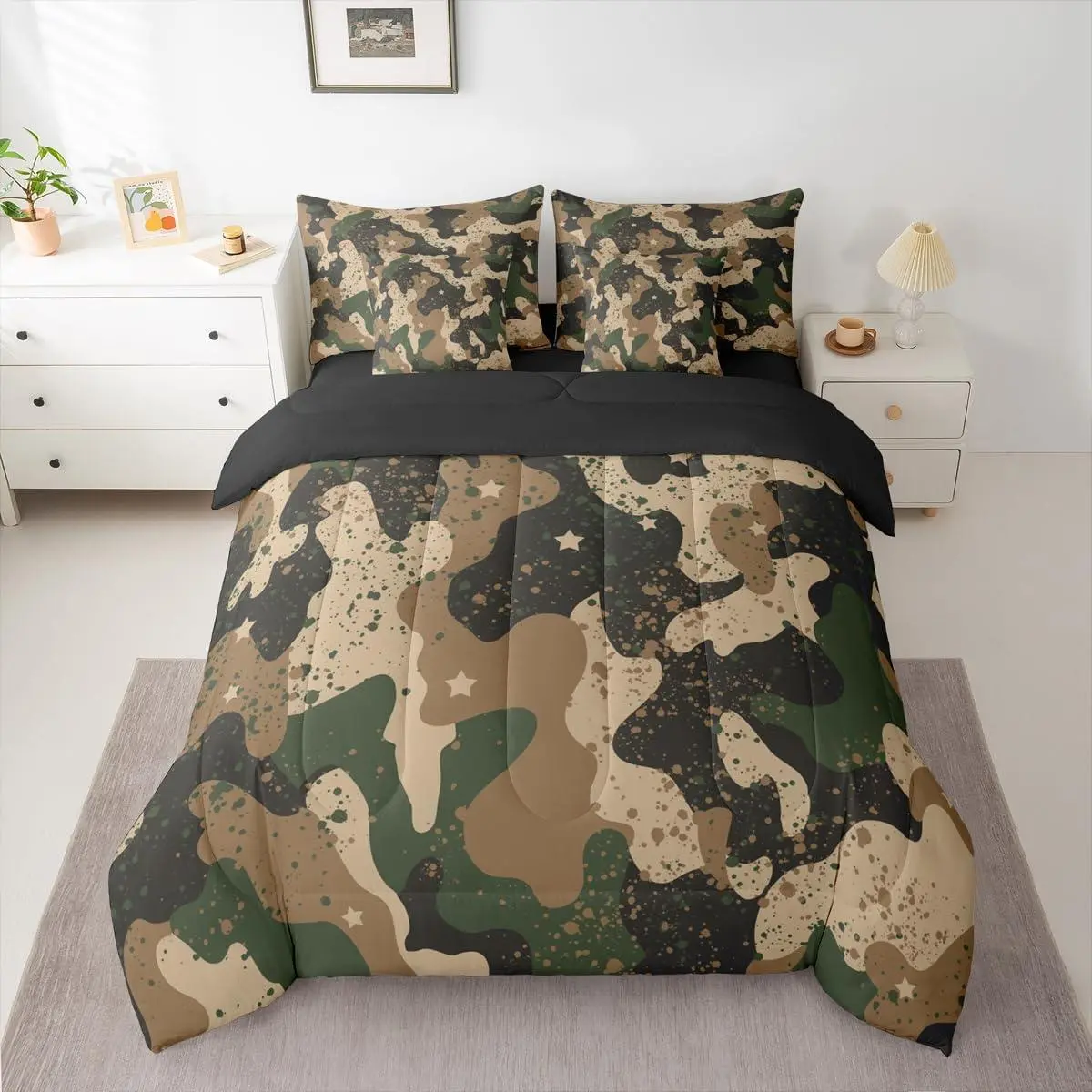 Camo Comforter Set with Sheets 7 Piece Army Camouflage Bedding Set Colorful Pattern Style Bed in a Bag Army Green Room Decor for Kids Boys GirlsLightweight Microfiber