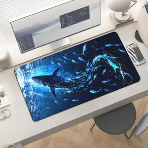 Blue, Deep Sea Whale Large Extended Gaming Mouse Pad & Keyboard Laptop Mat 31.5x15.75 in Non-Slip Base Office Desk Decor Stylish & Functional