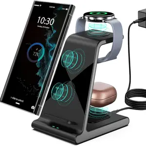 Samsung Wireless Charger 3 in 1 for Galaxy S24 Ultra/S23 Ultra/Z Flip 5/Fold 5, Buds, Watch Charger - Compatible with Various Devices