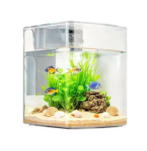Fish Tank Aquarium, 2 Gallon Arch Ultra-Clear GPPS Starter Smart Tank Adjustable 3 Color Lighting, Self Cleaning System Fishbowl for Freshwater & Saltwater Fish Home, Office, or Pet Use Default
