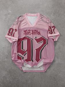 men's number & letter print v neck football jersey, regular fit casual breathable short sleeve t-shirt for summer, designer t shirts, men's top for daily wear, sports jersey top, sports jersey, football shirts