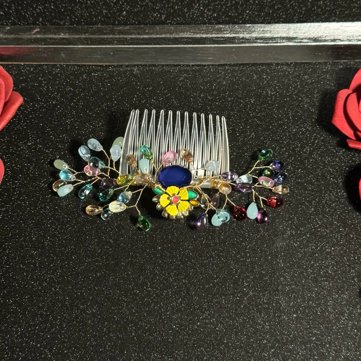 Handmade cute multicolored Petal Beaded Hair Comb.