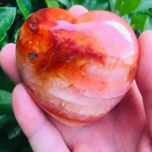 Natural Carnelian Agate Geode Crystal Quartz Heart Stone Decor