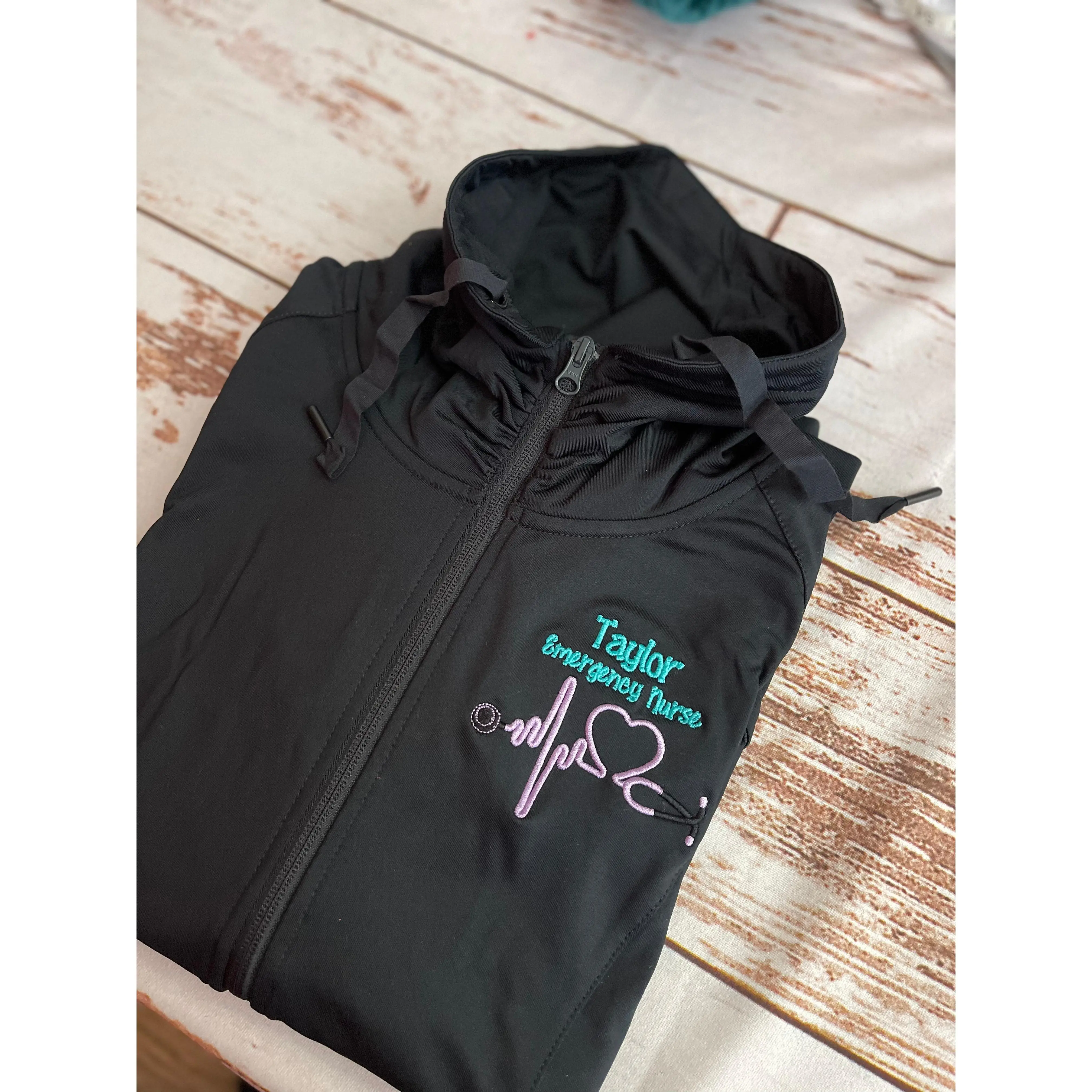 Monogrammed Nurse Full Zippered Jacket|Lightweight Jacket|Personalized Nurse Polyester Jacket | Personalized Ladies Nurse| Heart Stethoscope