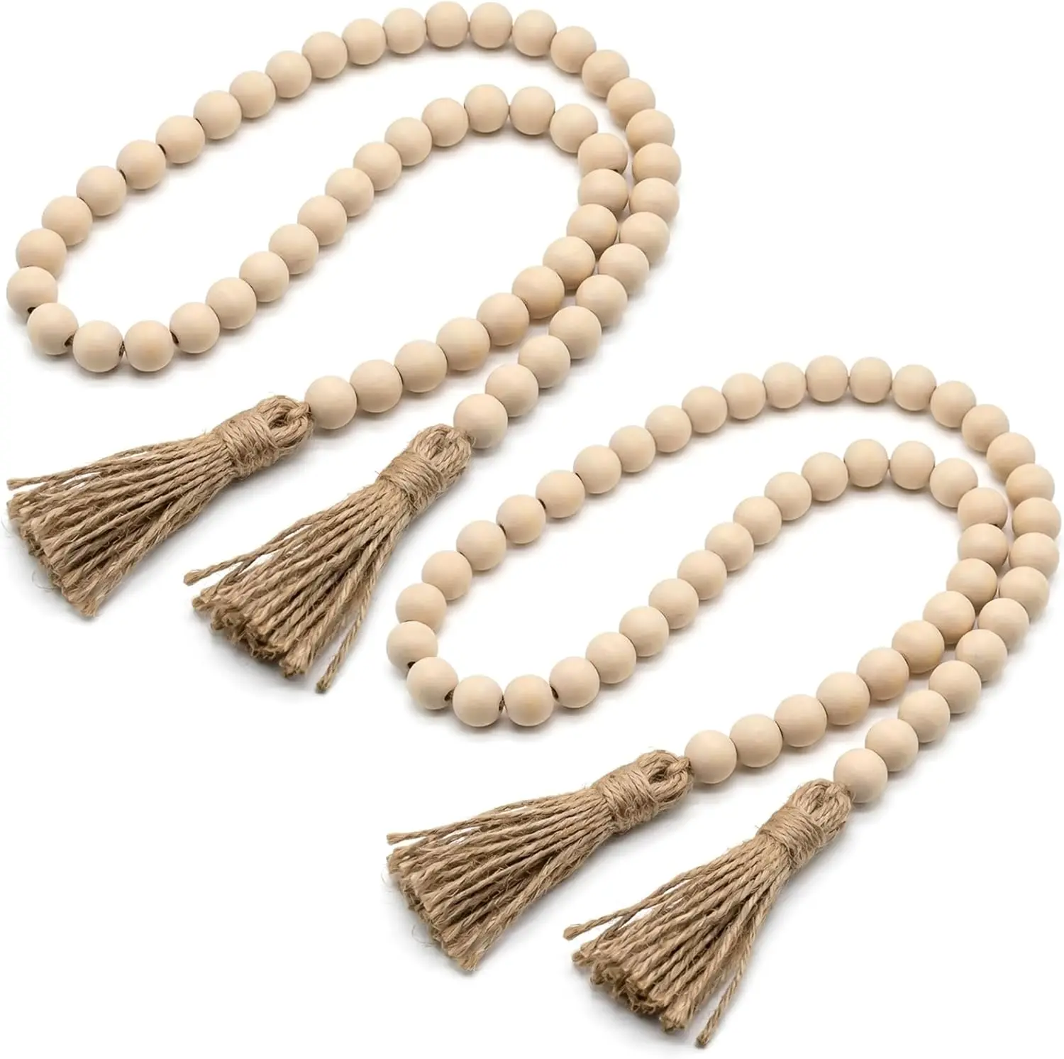 2PCS Farmhouse Rustic Country Decorative Beads Home Decor, Natural Color, 50inch 14mm 84 Round,Boho,Farmhouse Beads Wall Hanging Decor