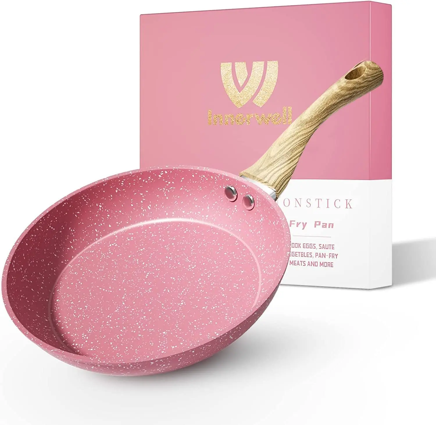 8 Inch Pink Nonstick Frying Pan, Small Egg Pan Skillet, Granite Stone Cookware, Non-Toxic Coating, PFOA PFOS Free, Easy Clean, All Stove Compatible