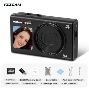 Student Camera with Dual Front and Rear Screens, Includes a 32GB TF Memory Card, 80MP 5K Ultra HD, Supports Wi-Fi Transfer to Phone, 1.5-inch + 2.8-inch Dual Front and Rear Screens, 18x Zoom, Features a Beauty Light, Designed for Students