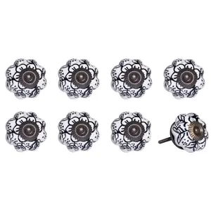 212 MAIN Black & White Ceramic & Metal Drawer Pull Knobs - Set of 8, 1.5x1.5 in, Traditional Home Decor, Artisan Craft, Hand-Painted Large Appliance Parts & Accessories