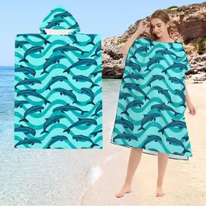 Jit 1pc Simple Ocean Jumping Puffer Bathrobe, Ultra Soft Wearable Hooded Robe, Adult Printed Pattern, Warm Comfortable Gift for Men Women Parents