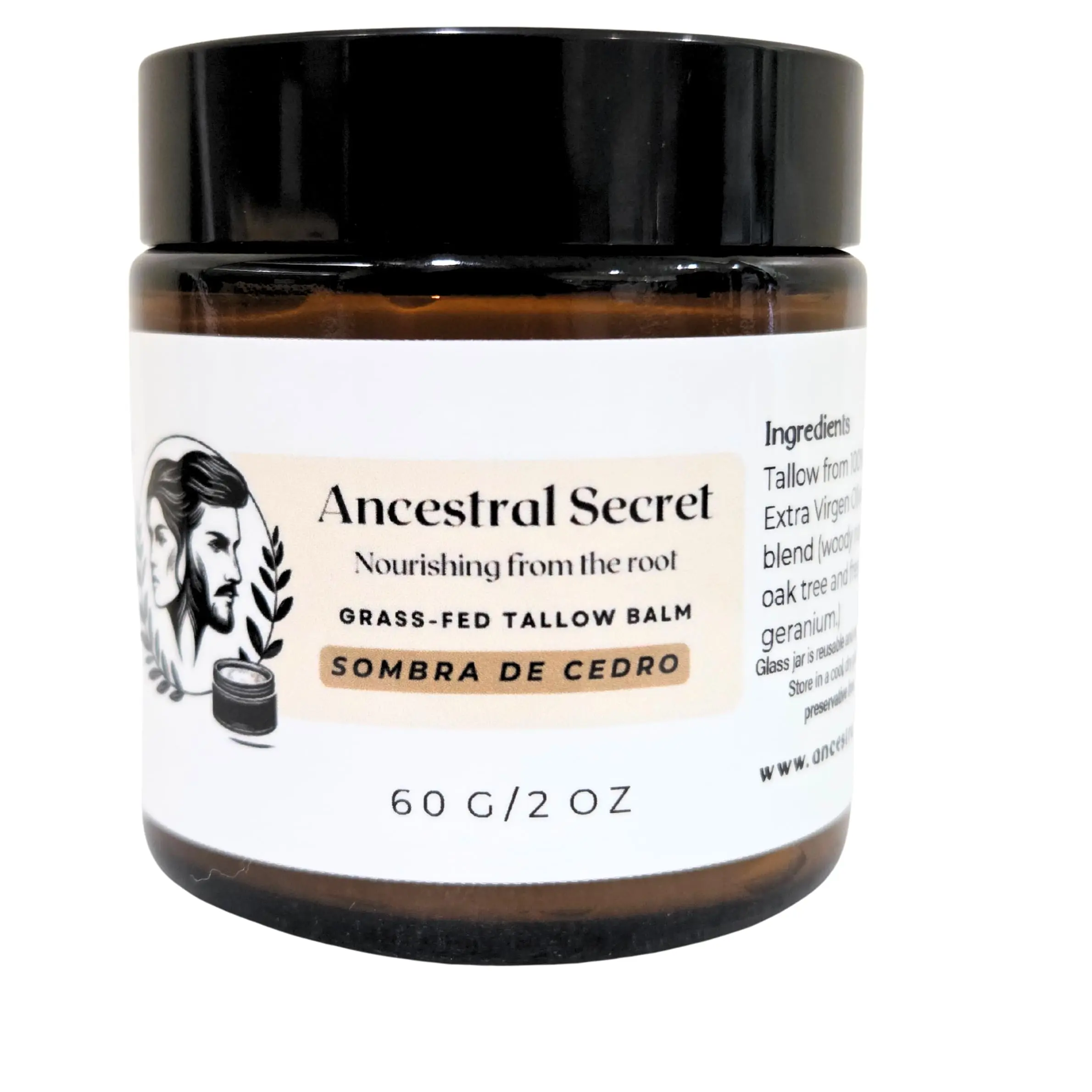Ancestral Secret Sombra De Cedro Grass Fed Beef Tallow Balm for Men 2 oz Nutrient Rich Moisturizer with Cedar & Geranium Scent