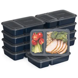 Bentgo® Prep 2-Compartment Containers - 20-Piece Meal Prep Kit with 10 Trays & 10 Custom-Fit Lids - Durable Microwave, Freezer, Dishwasher Safe Reusable Bpa-Free Food Storage Containers (Navy Blue)