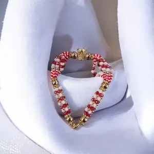 Shango Orisha Ilde Santo Pulsera Guerrero Santeria Yoruba Ifa Bracelet - Red & Gold Beads Cultural Accessory for Spiritual Practices Trendy Bangles