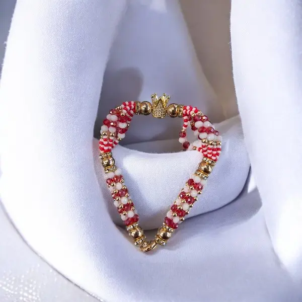 Shango Orisha Ilde Santo Pulsera Guerrero Santeria Yoruba Ifa Bracelet - Red & Gold Beads Cultural Accessory for Spiritual Practices Trendy Bangles