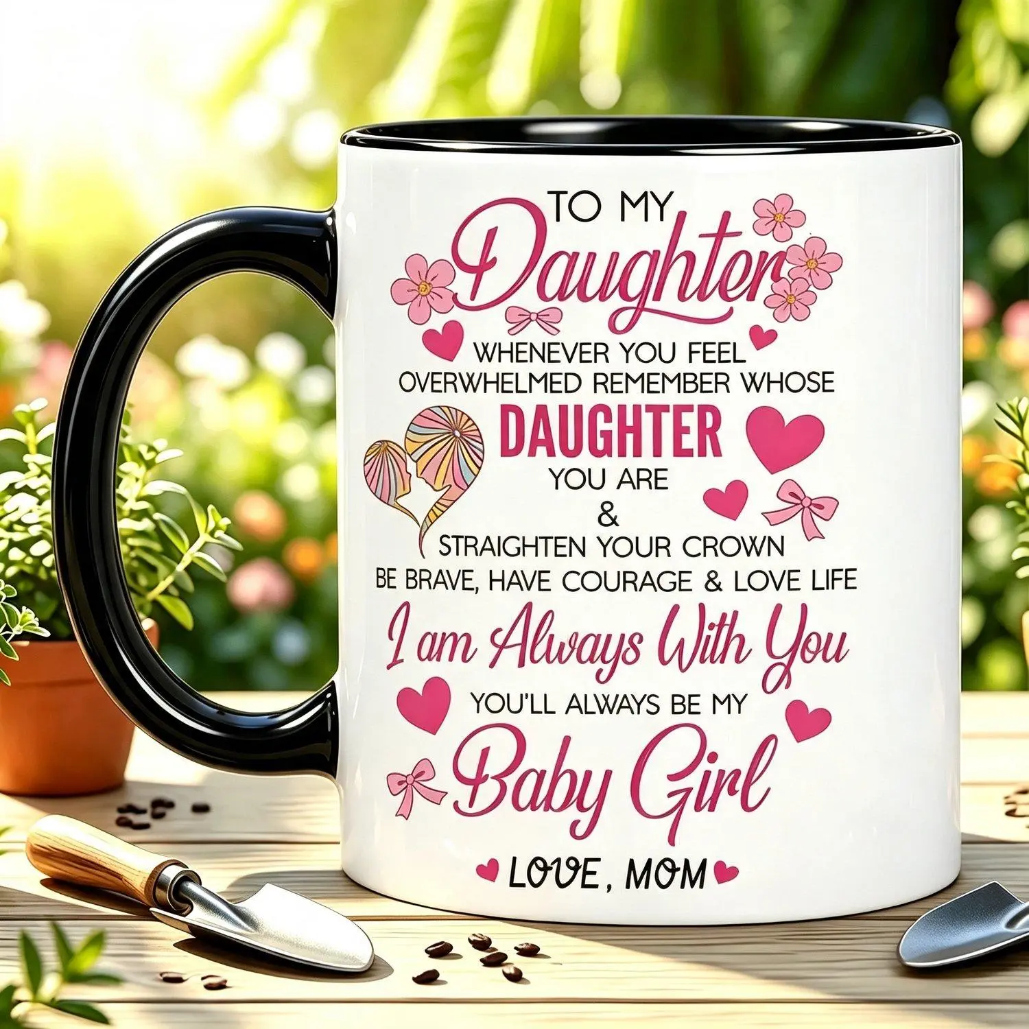 "To My Daughter" Insulated Ceramic Mug with Pink Hearts & Floral Gift for Birthdays Mothers from Daughter Heartwarming