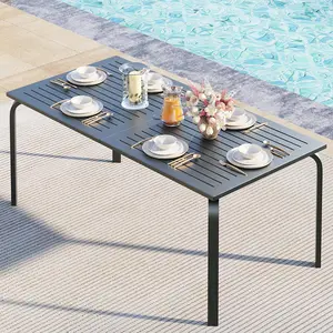 71" Modern Outdoor Dining Table with Umbrella Hole, Marine-Grade Aluminum Patio Table, Weatherproof & Rust-Proof, Scratch-Resistant Gray Finish, Ideal for Backyard, Poolside & Restaurant Use