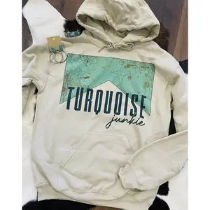 Turquoise Junkie Hoodie, Crewneck Graphic SweatShirt, cowgirl outfits, western outfit women, western tops, western tops, rodeo outfits women, shirt sweatshirt hoodie