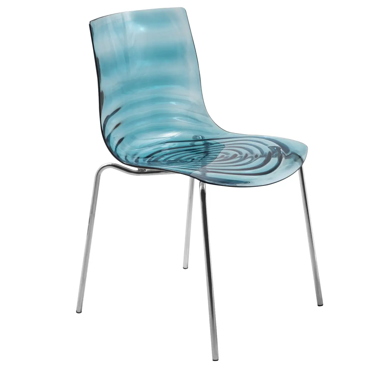 LeisureMod AC20TBU Minimalist Modern Armless Legged Dining Chair - Astor Water Ripple Design, Transparent Blue, 31.5x19.5x18.50 in, 11 lbs Lightweight, Curved Shell, ABS Plastic Dining Room Furniture, Assembly Required, Armless Legged Chair, Dining Chairs