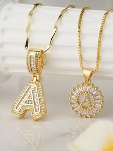 Women's Elegant Zircon inlaid Round Flower Sugar Sparkling 26 letters Pendant Necklace Set, Copper Chain Exquisite Jewelry for Women, All Season Fashion Accessory, Perfect Gift Idea