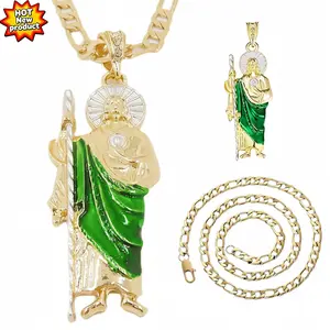 San Judas Tadeo Necklace – 14K Gold Plated Diamond San Judas Medalla Pendant, Religious Jewelry Gift for Faith, Easter, and Special Occasions