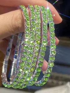 5-piece luxurious green imitation crystal tennis bracelet set, Rhinestone Decorated Bracelet, layered with sparkling imitation gemstone bracelets, suitable for dinner occasions