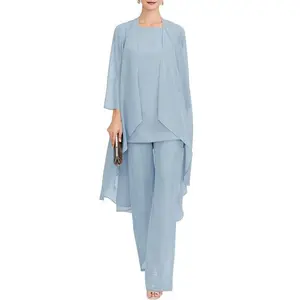 Chiffon bride mother long pants set 3-piece wedding dress set women's evening dress set