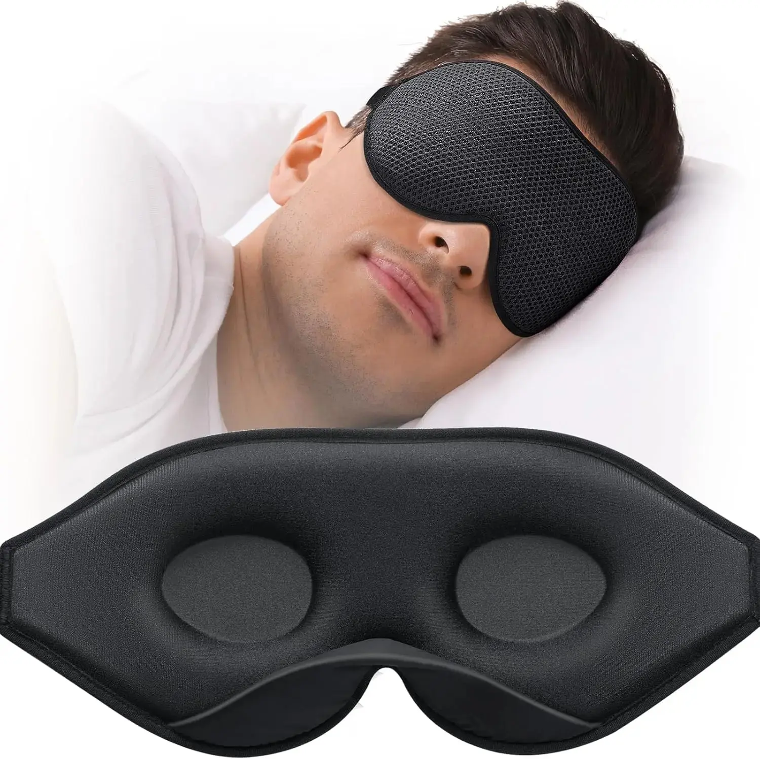 New Deal - Sleep Mask for Side Sleeper Eye Mask for Sleeping Women Men 3D Contoured Cup No Eye Pressure 100% Light Blocking Sleeping Mask with Adjustable Strap Night Blindfold for Travel Nap Black