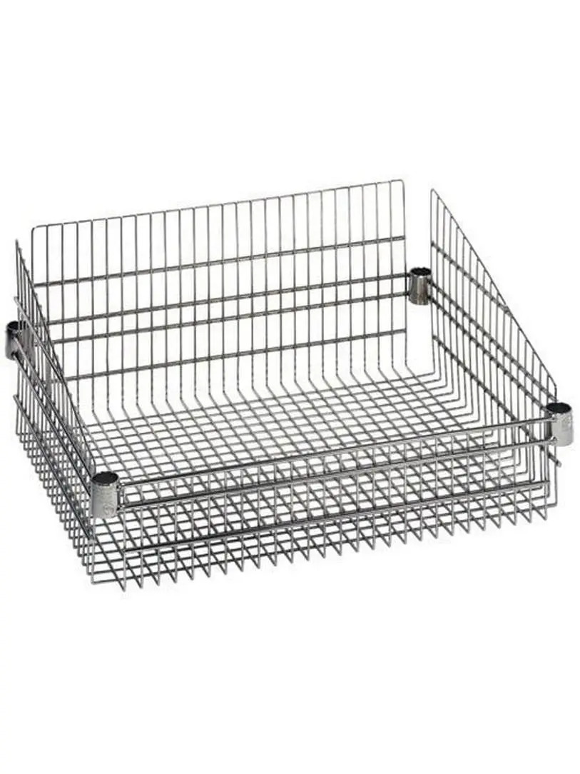 Quantum Storage BSK2424C Adjustable Height Chrome Wire Shelving Post Organiser Basket - 24x24 in, Mesh Grid, 1 in. Diameter Posts, Drop Front