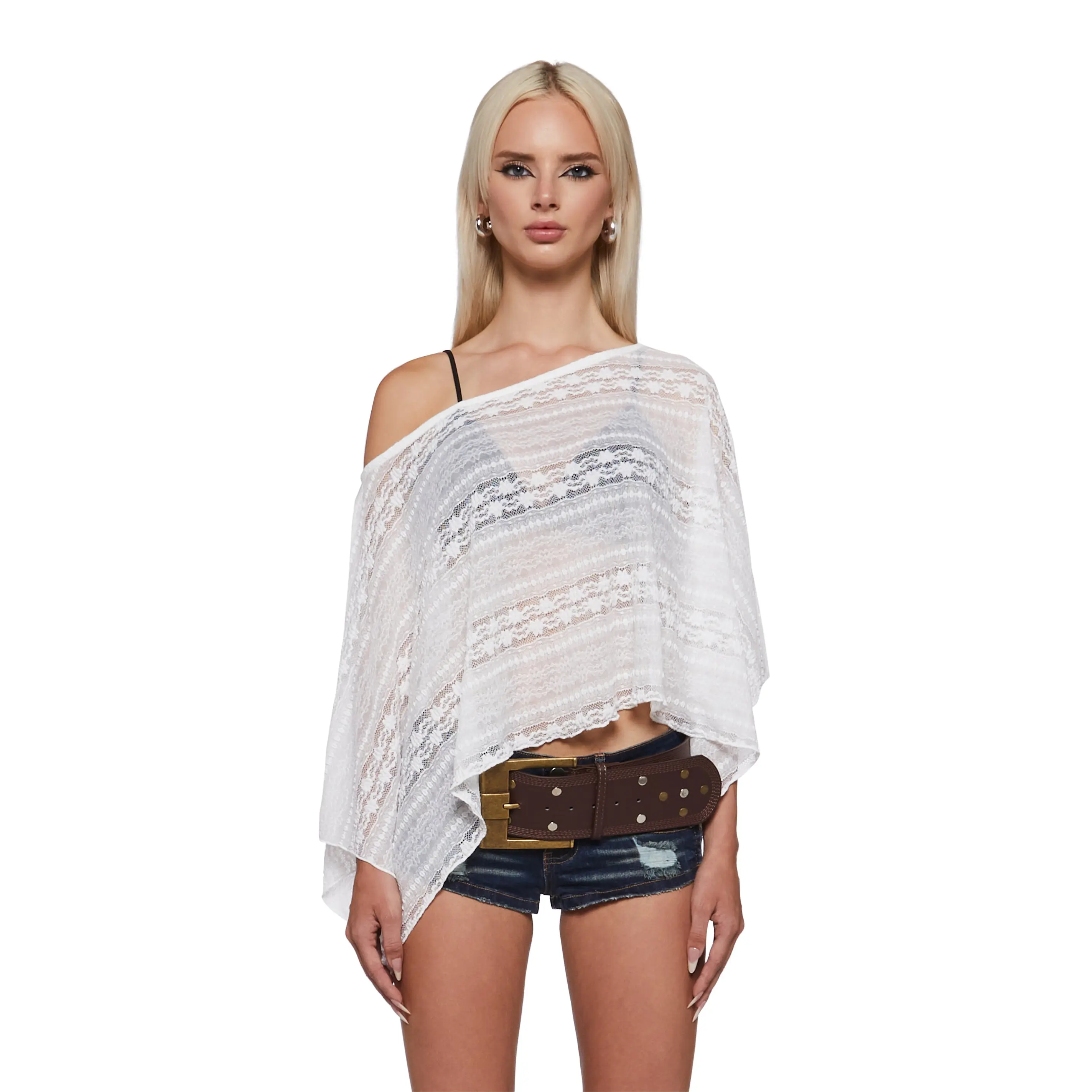 Leah Off The Shoulder Knit Poncho - Lace